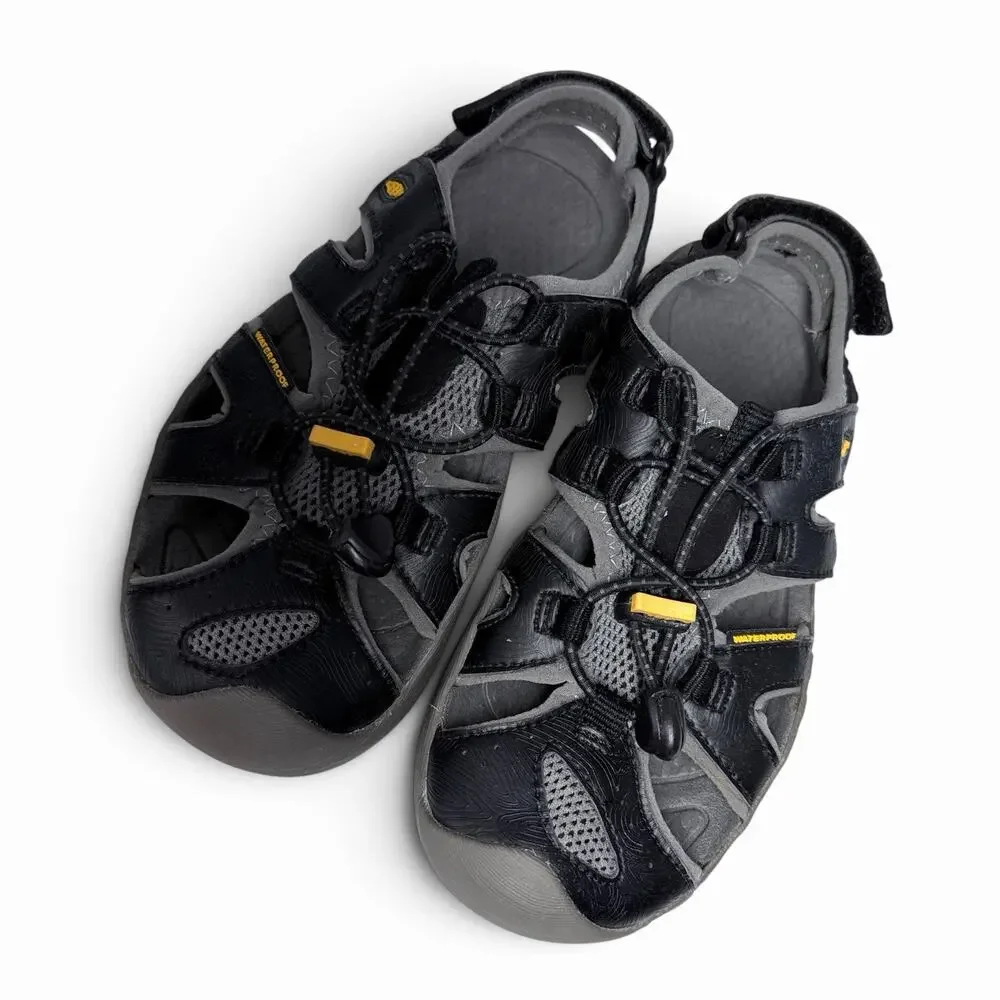 Keen Waterproof Sport Sandals Kids Sz 2 Black Gray Yellow Hiking Water Shoes